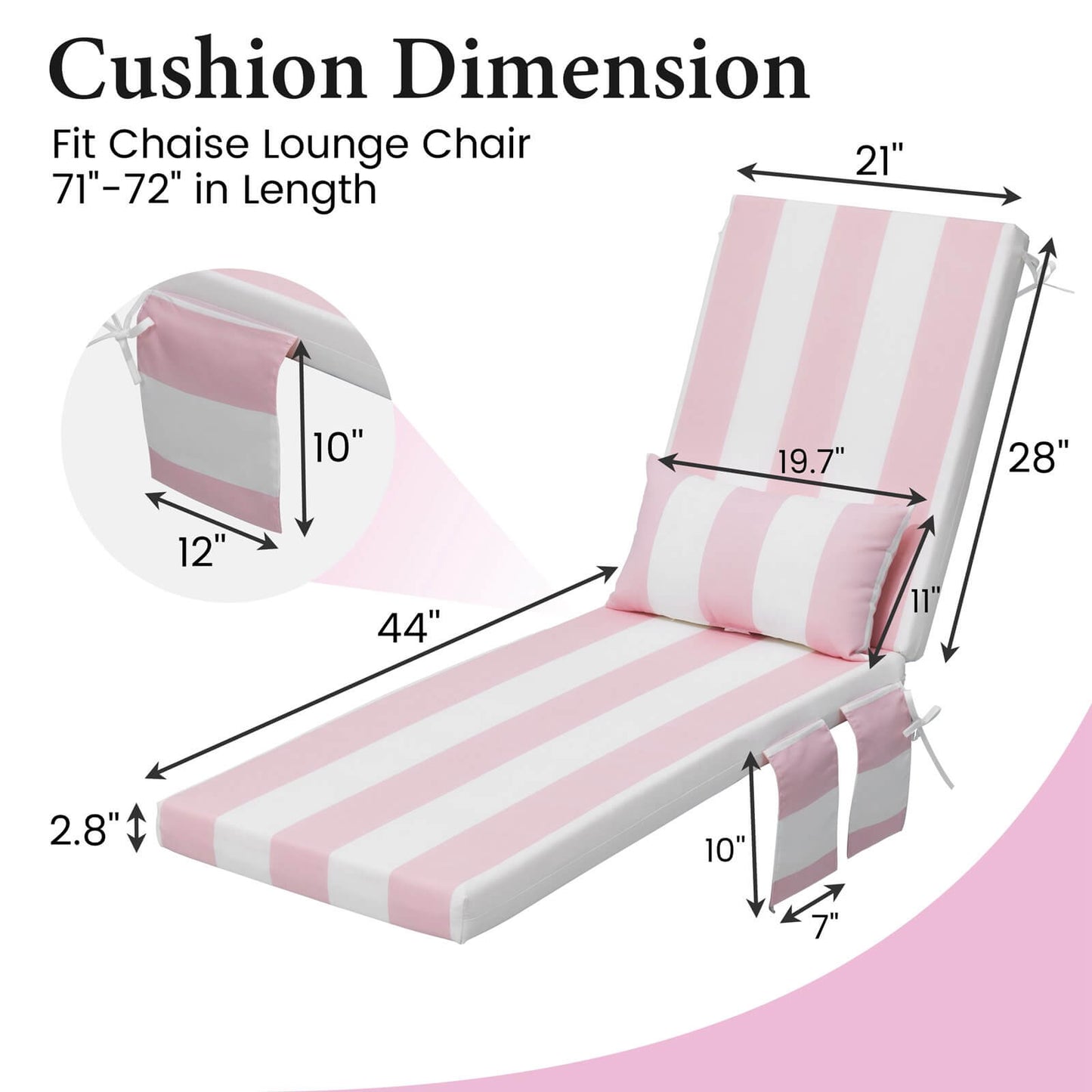 Outdoor Chaise Lounge Cushion with Pillow & Pockets