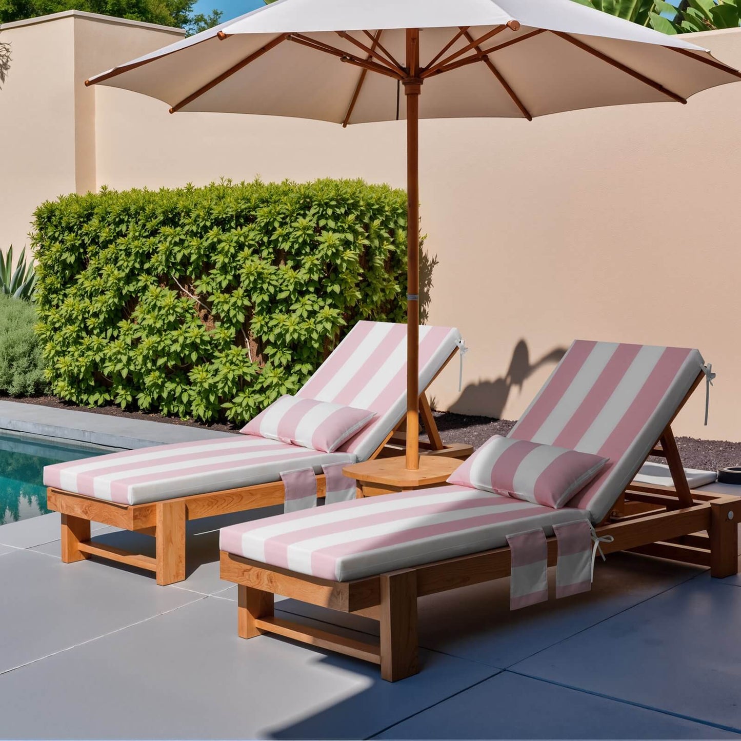 Outdoor Chaise Lounge Cushion with Pillow & Pockets