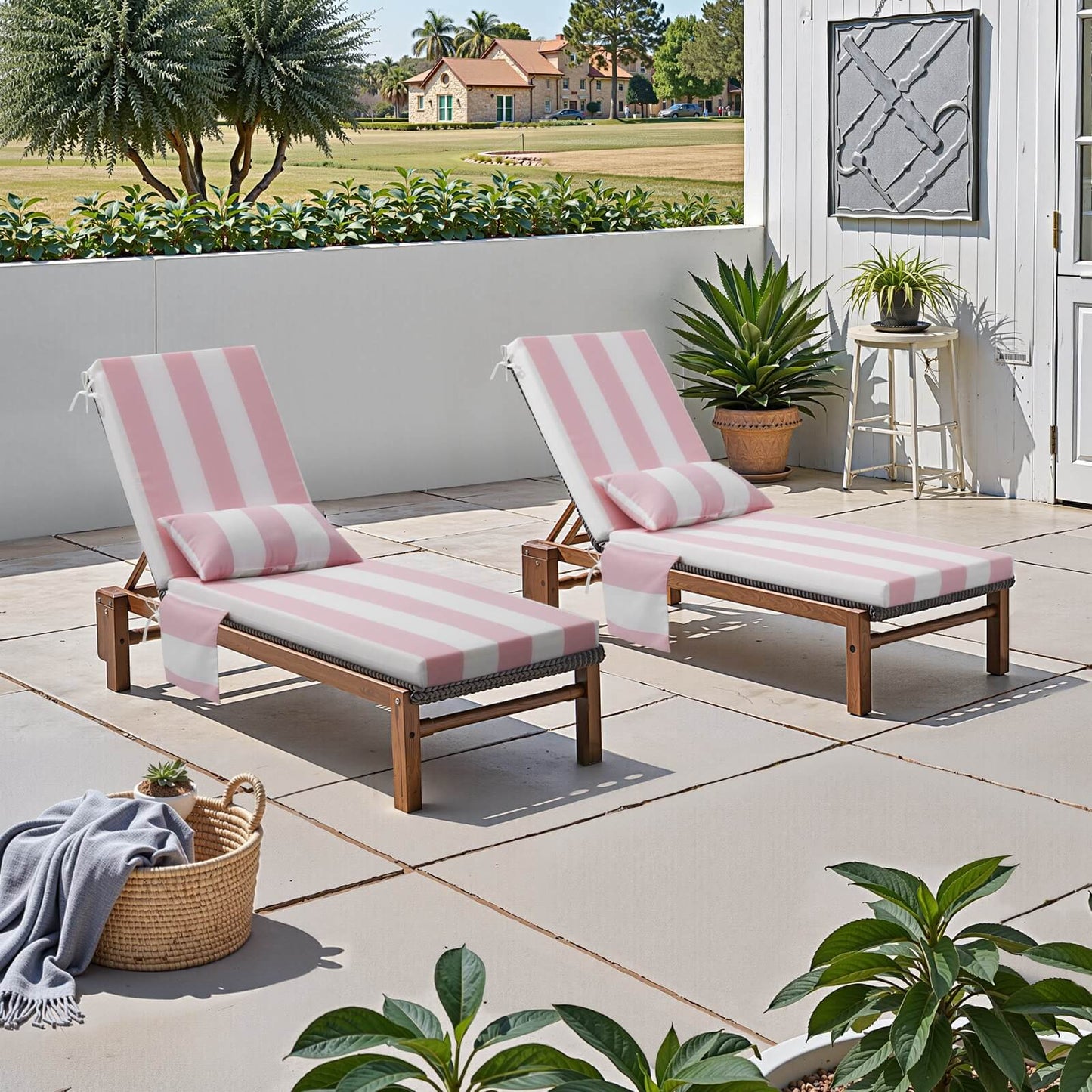 Outdoor Chaise Lounge Cushion with Pillow & Pockets