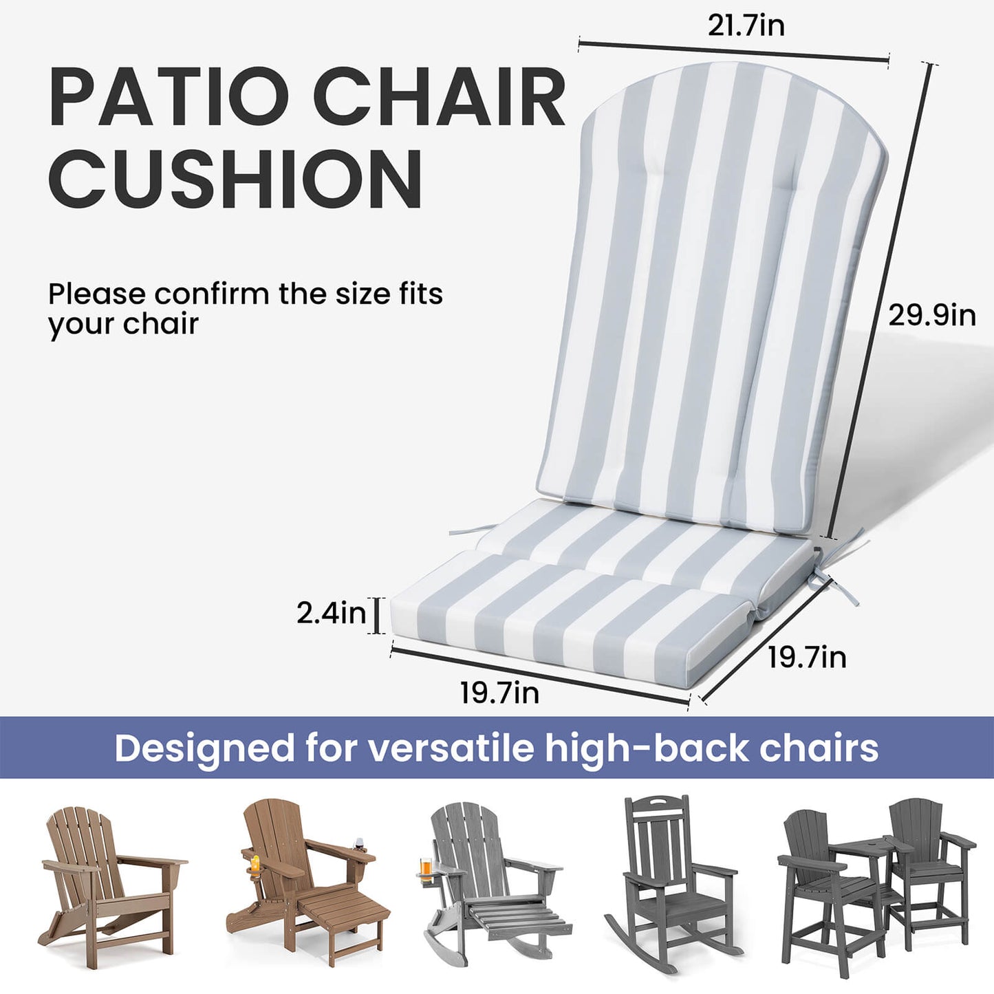 50x20" Outdoor Adirondack Chair Cushion