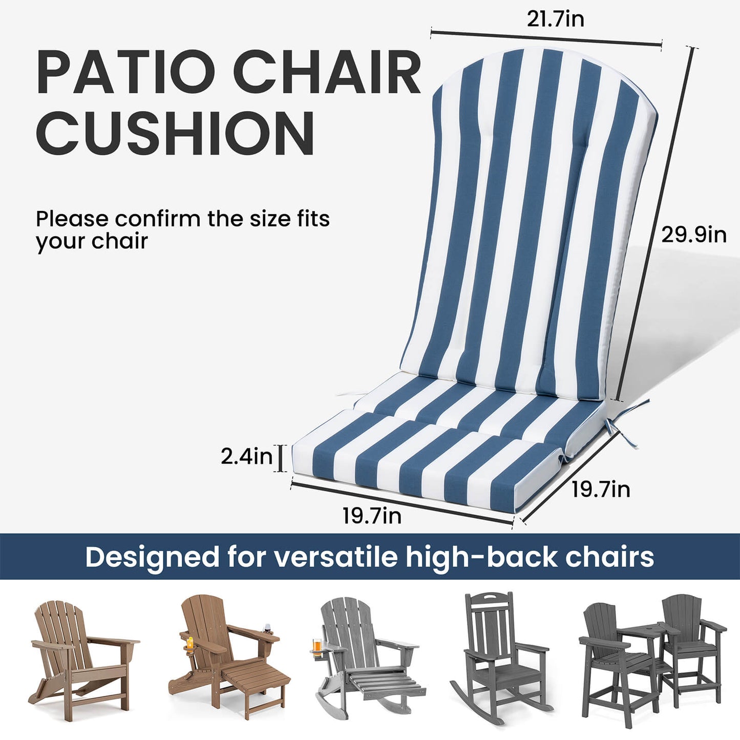 50x20" Outdoor Adirondack Chair Cushion