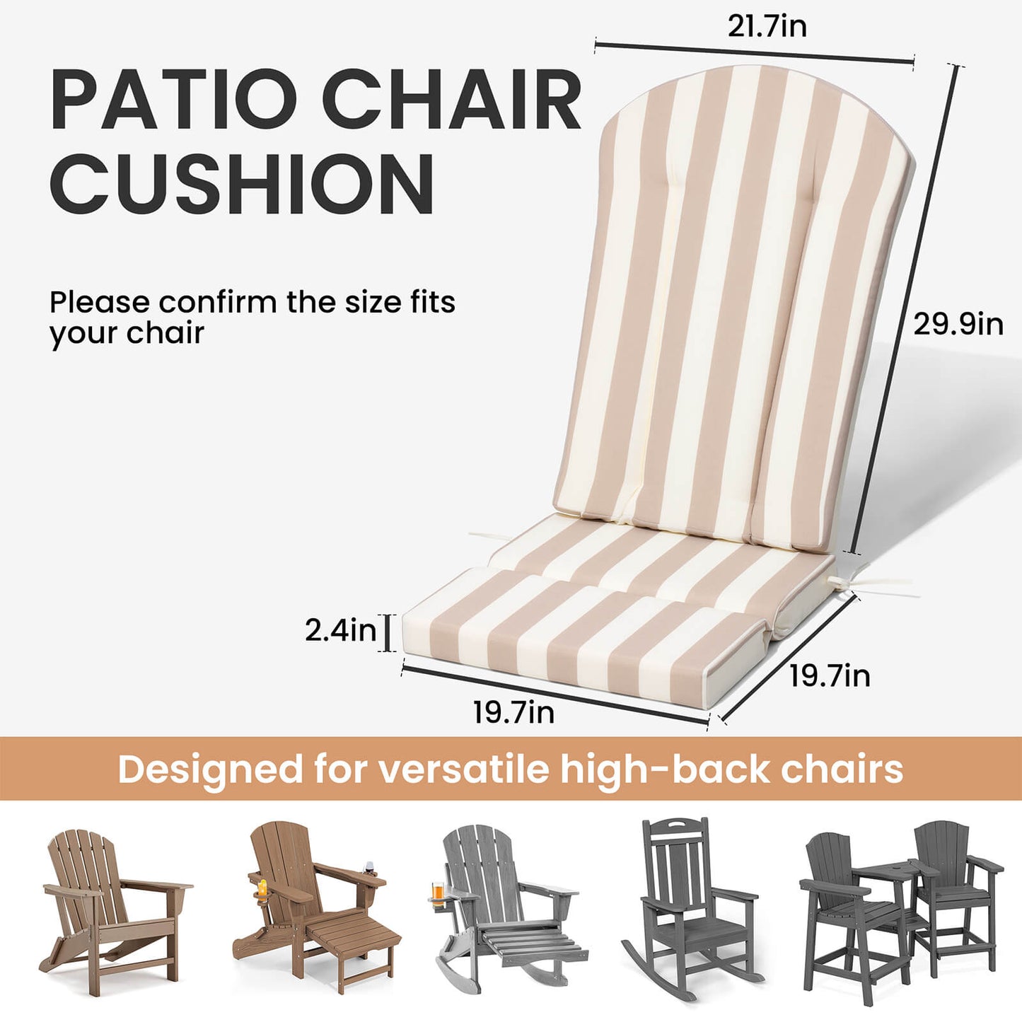 50x20" Outdoor Adirondack Chair Cushion