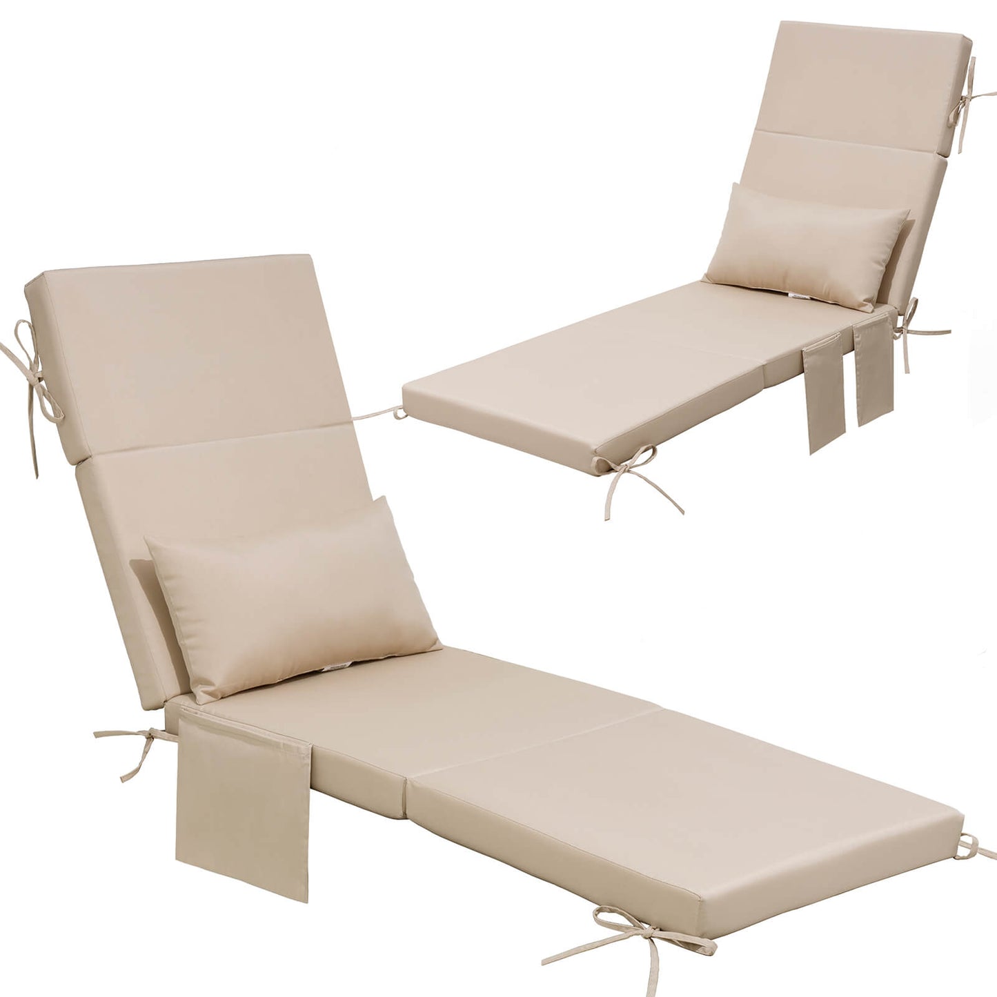 72x22" Outdoor Chaise Lounge Cushion with Pillow & Pockets