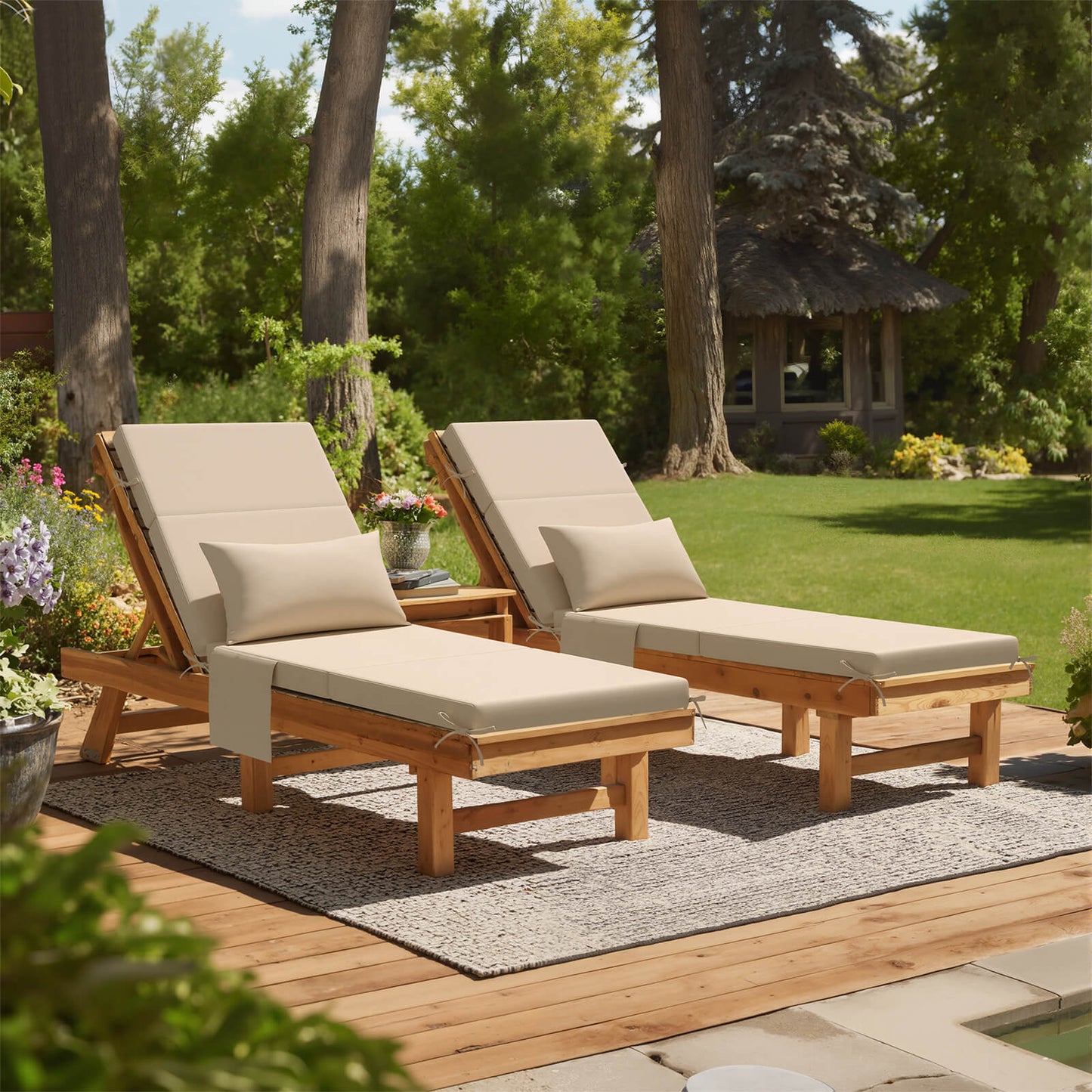 72x22" Outdoor Chaise Lounge Cushion with Pillow & Pockets