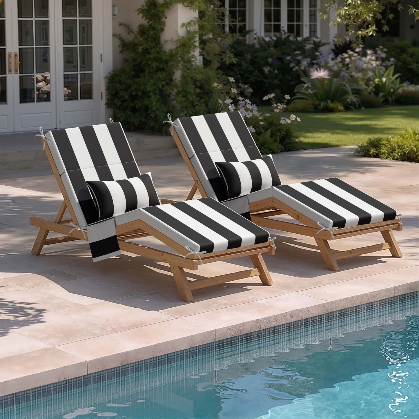72x22" Outdoor Chaise Lounge Cushion with Pillow & Pockets