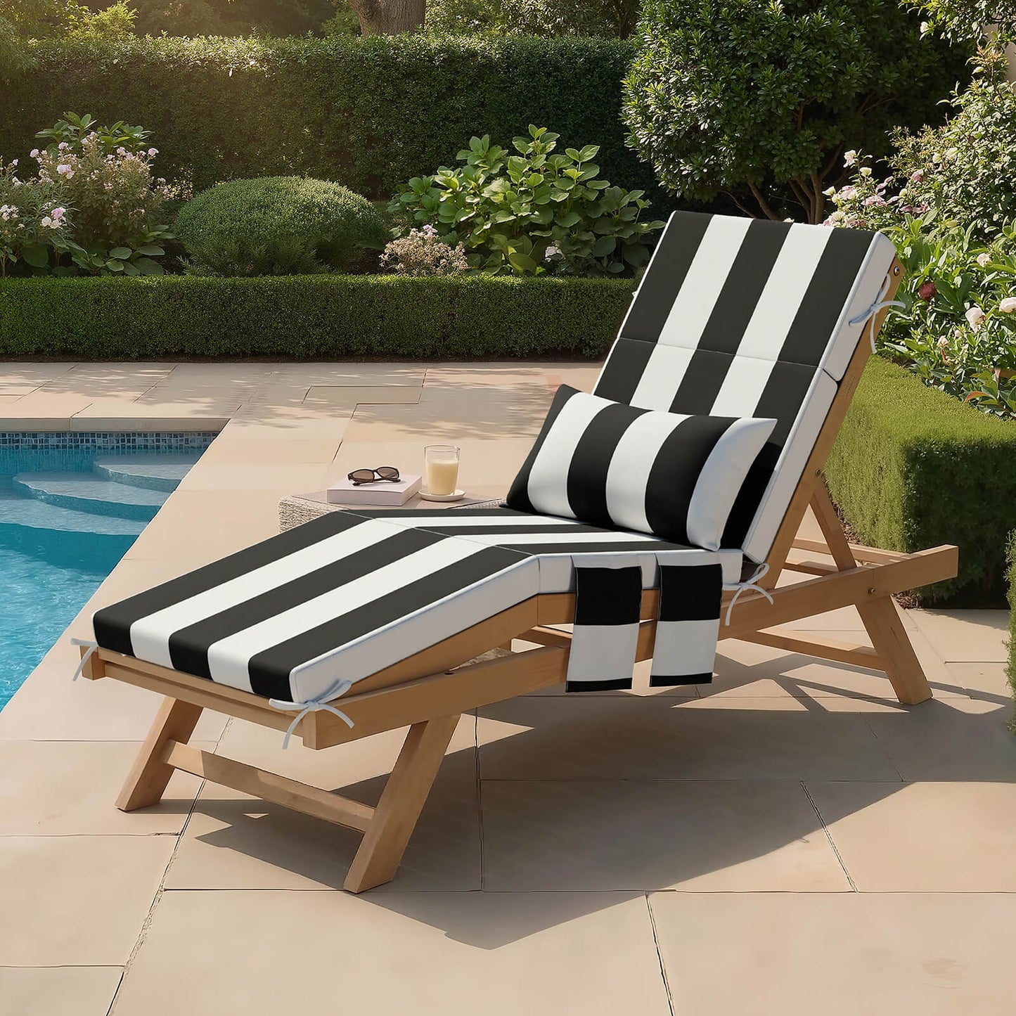 72x22" Outdoor Chaise Lounge Cushion with Pillow & Pockets