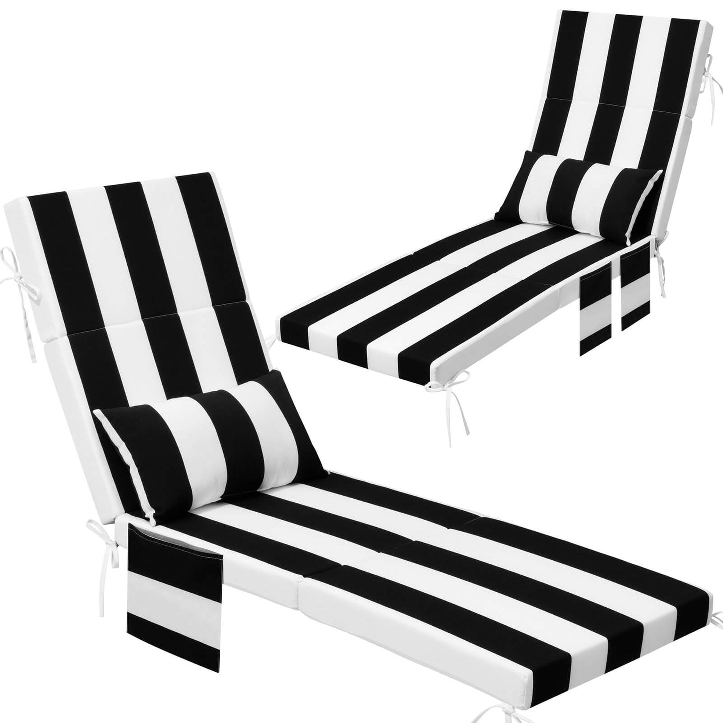 72x22" Outdoor Chaise Lounge Cushion with Pillow & Pockets