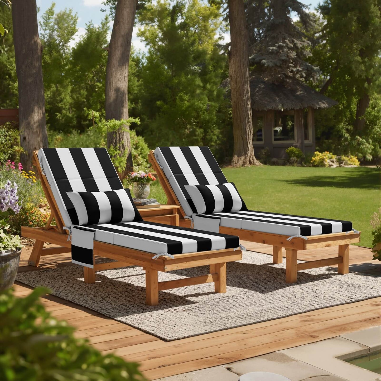 72x22" Outdoor Chaise Lounge Cushion with Pillow & Pockets