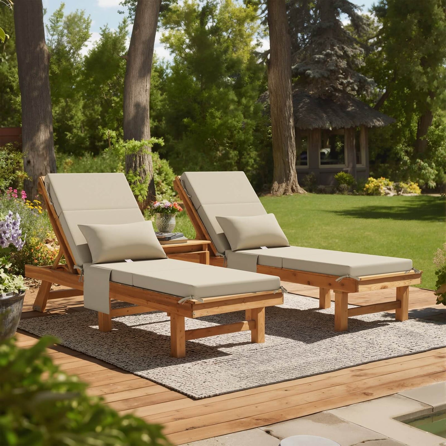 72x22" Outdoor Chaise Lounge Cushion with Pillow & Pockets