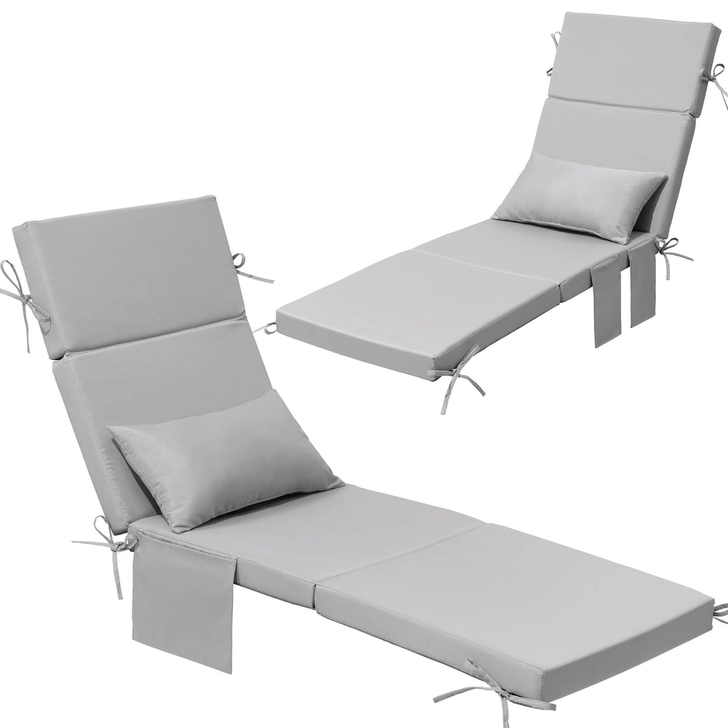 72x22" Outdoor Chaise Lounge Cushion with Pillow & Pockets