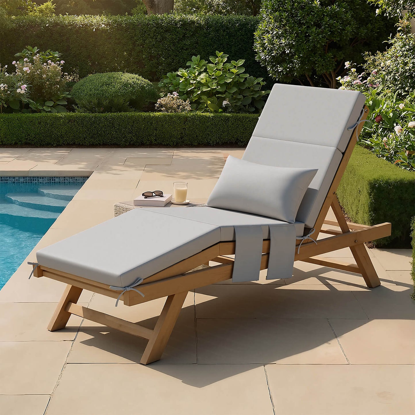 72x22" Outdoor Chaise Lounge Cushion with Pillow & Pockets