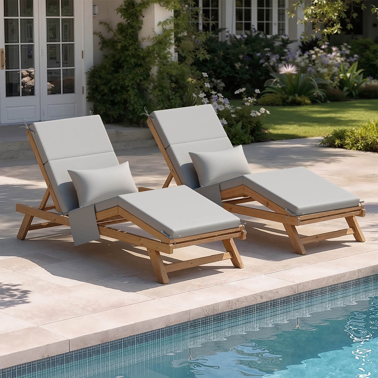 72x22" Outdoor Chaise Lounge Cushion with Pillow & Pockets