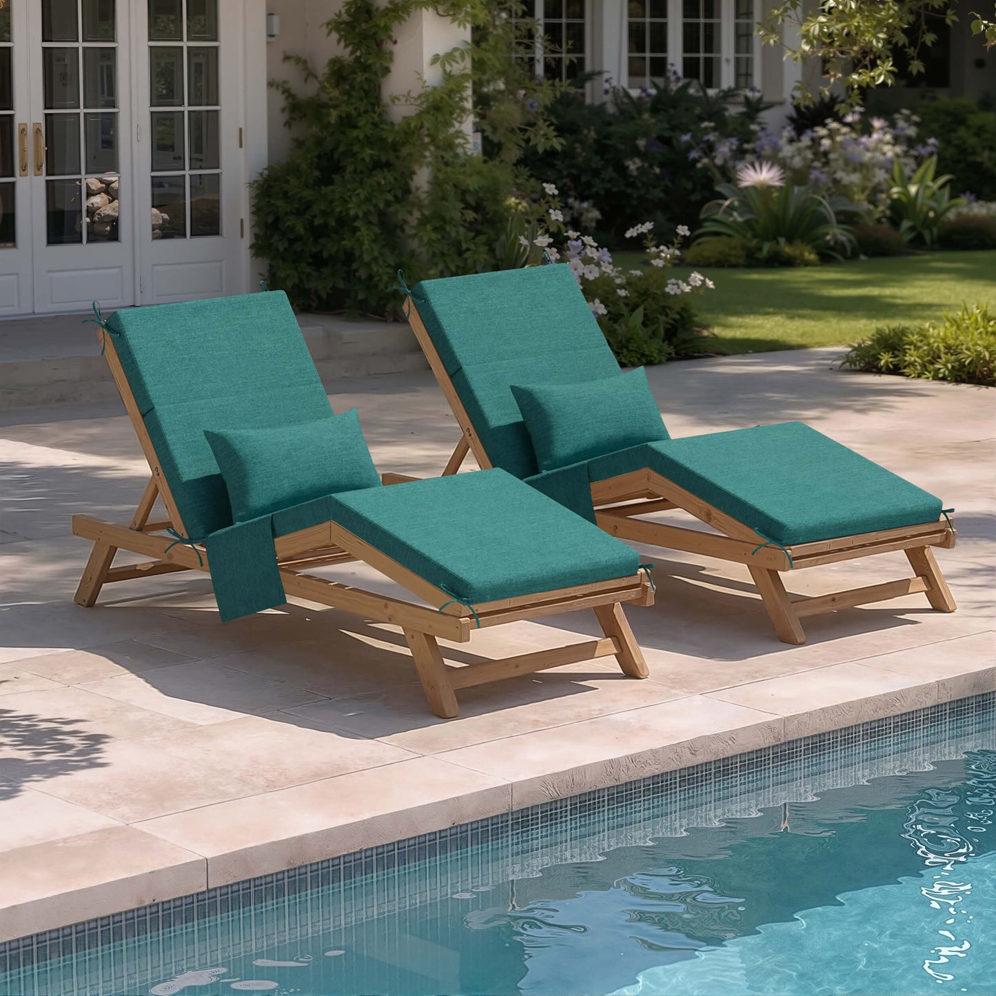 72x22" Outdoor Chaise Lounge Cushion with Pillow & Pockets