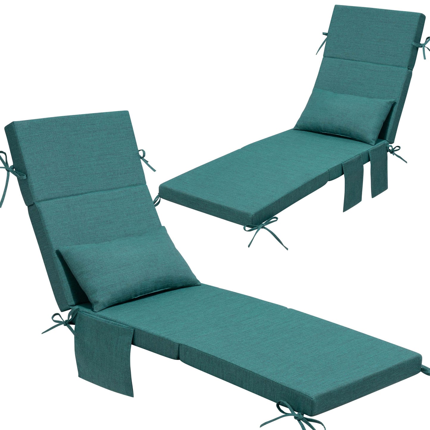 72x22" Outdoor Chaise Lounge Cushion with Pillow & Pockets