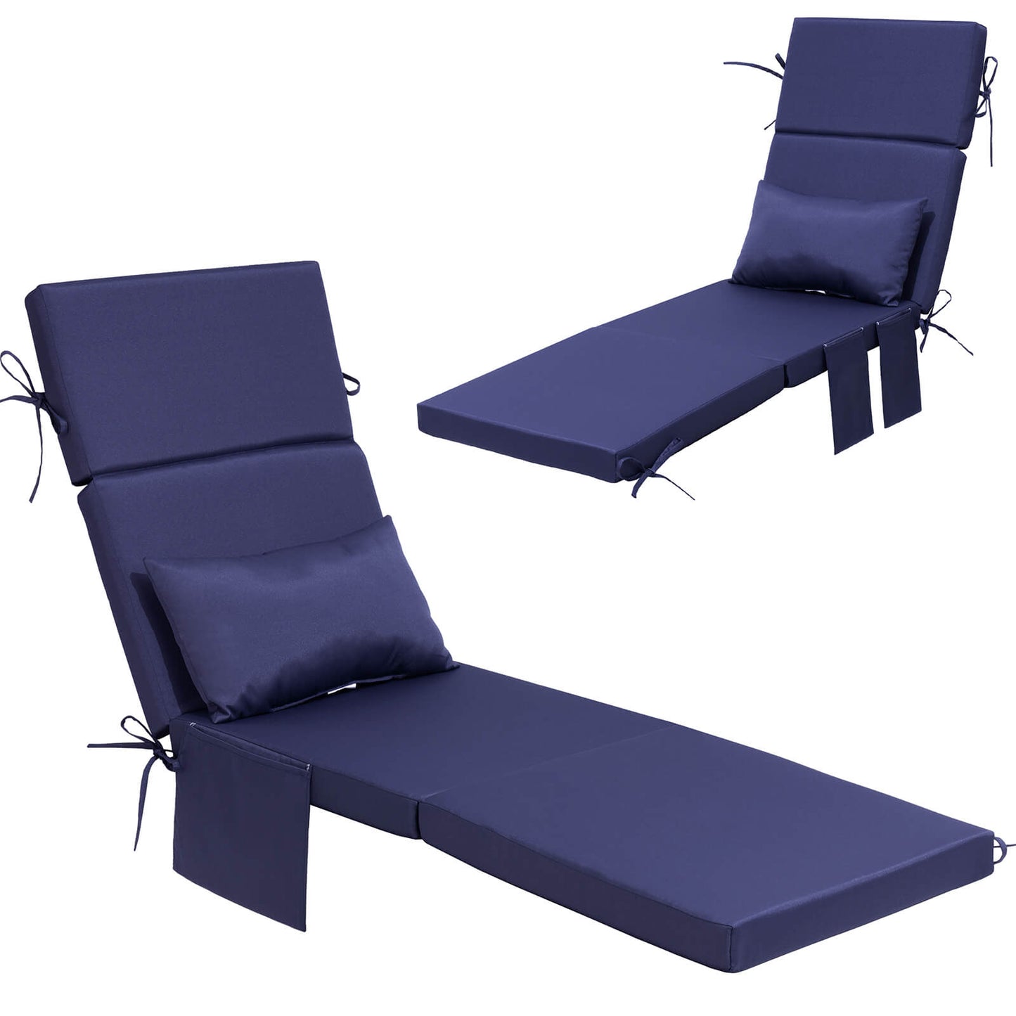 72x22" Outdoor Chaise Lounge Cushion with Pillow & Pockets