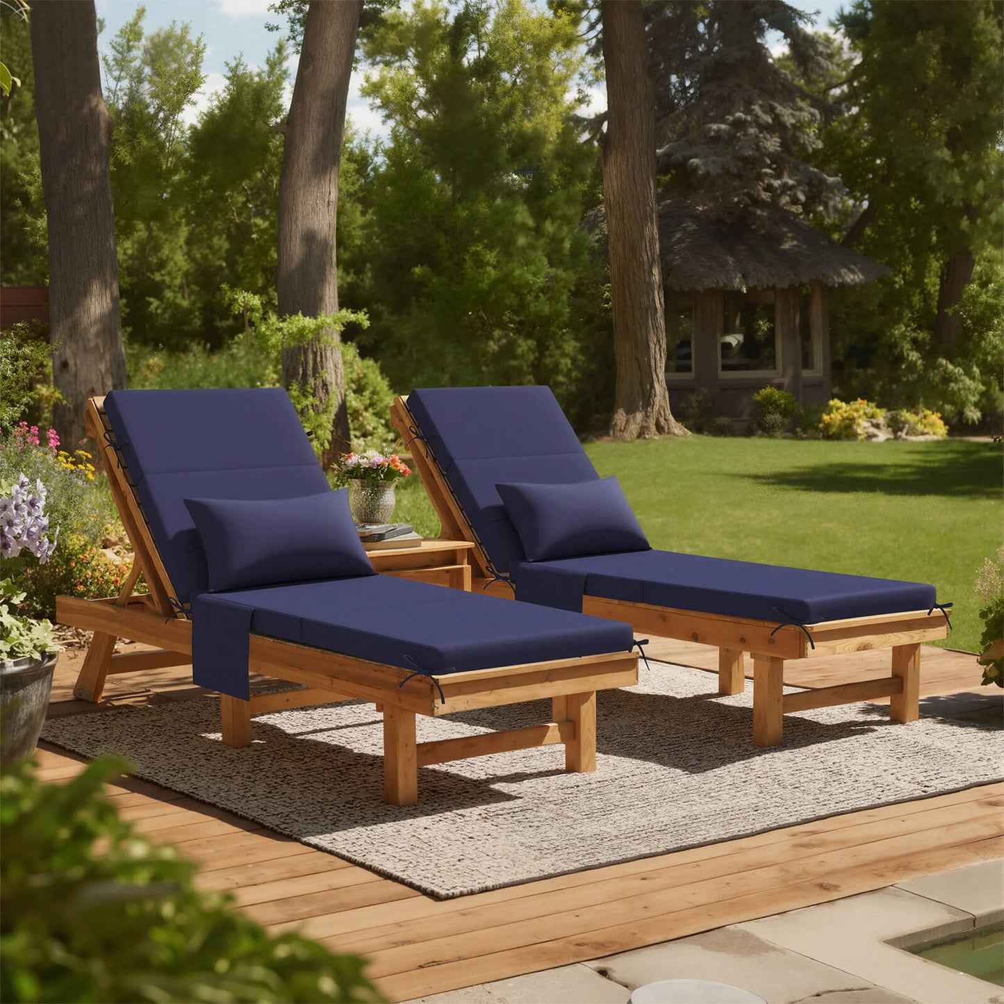 72x22" Outdoor Chaise Lounge Cushion with Pillow & Pockets