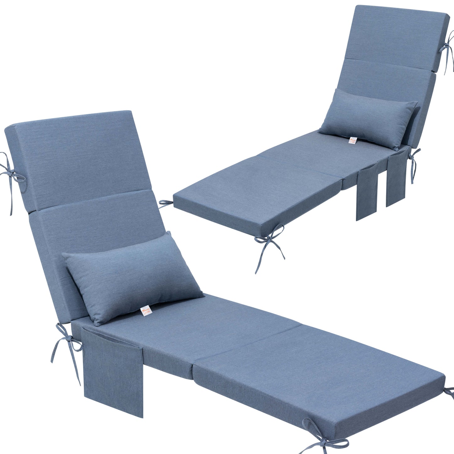 72x22" Outdoor Chaise Lounge Cushion with Pillow & Pockets