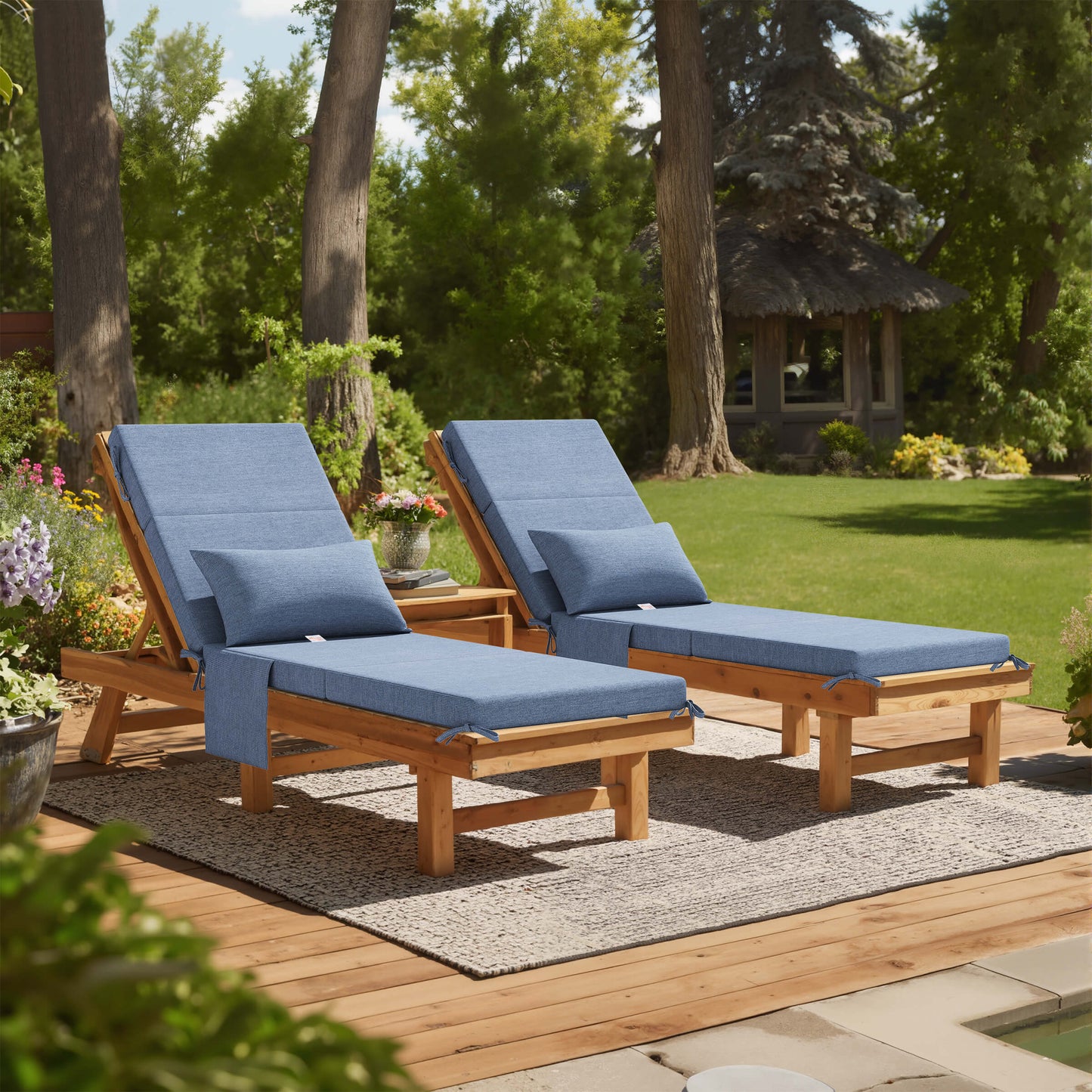 72x22" Outdoor Chaise Lounge Cushion with Pillow & Pockets