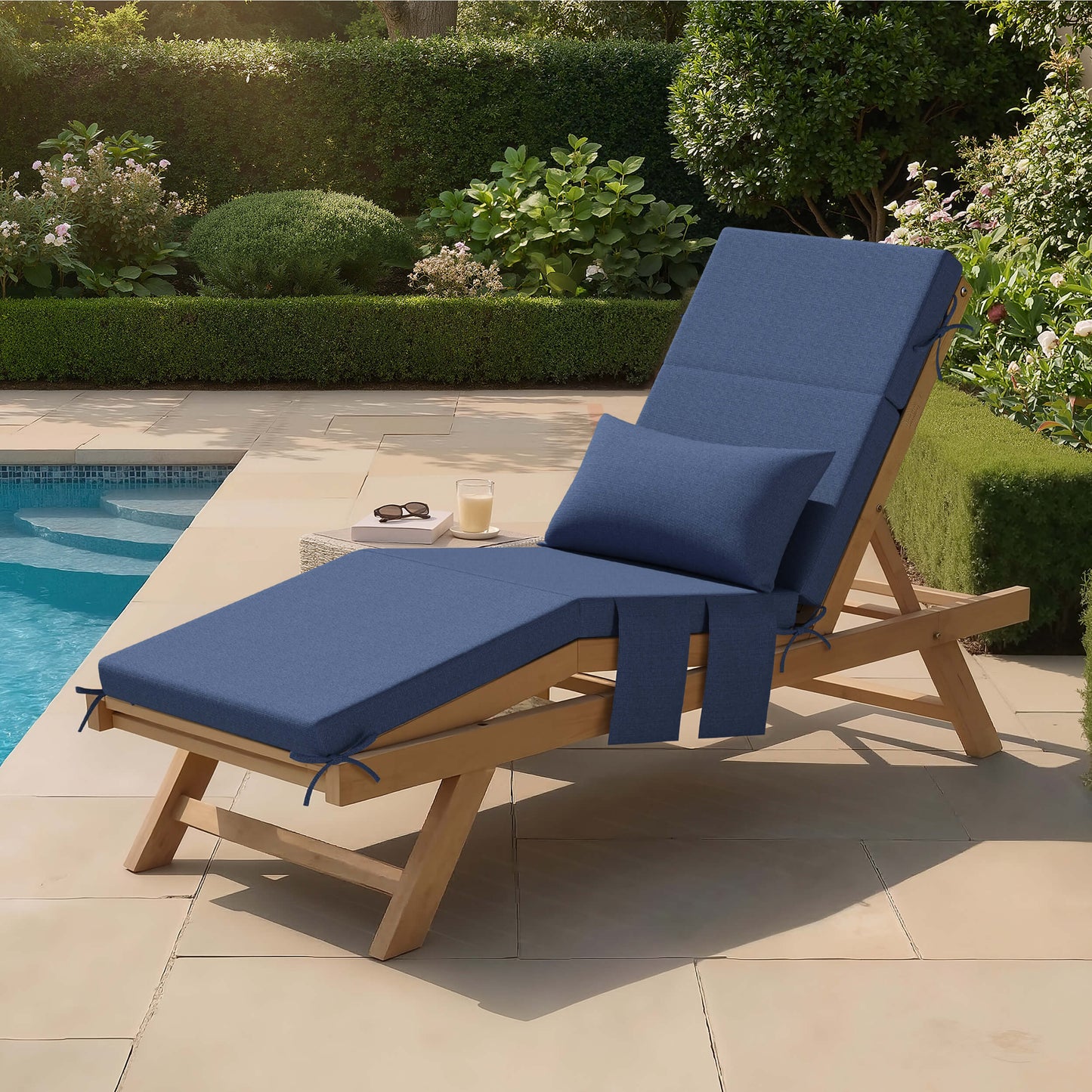 72x22" Outdoor Chaise Lounge Cushion with Pillow & Pockets