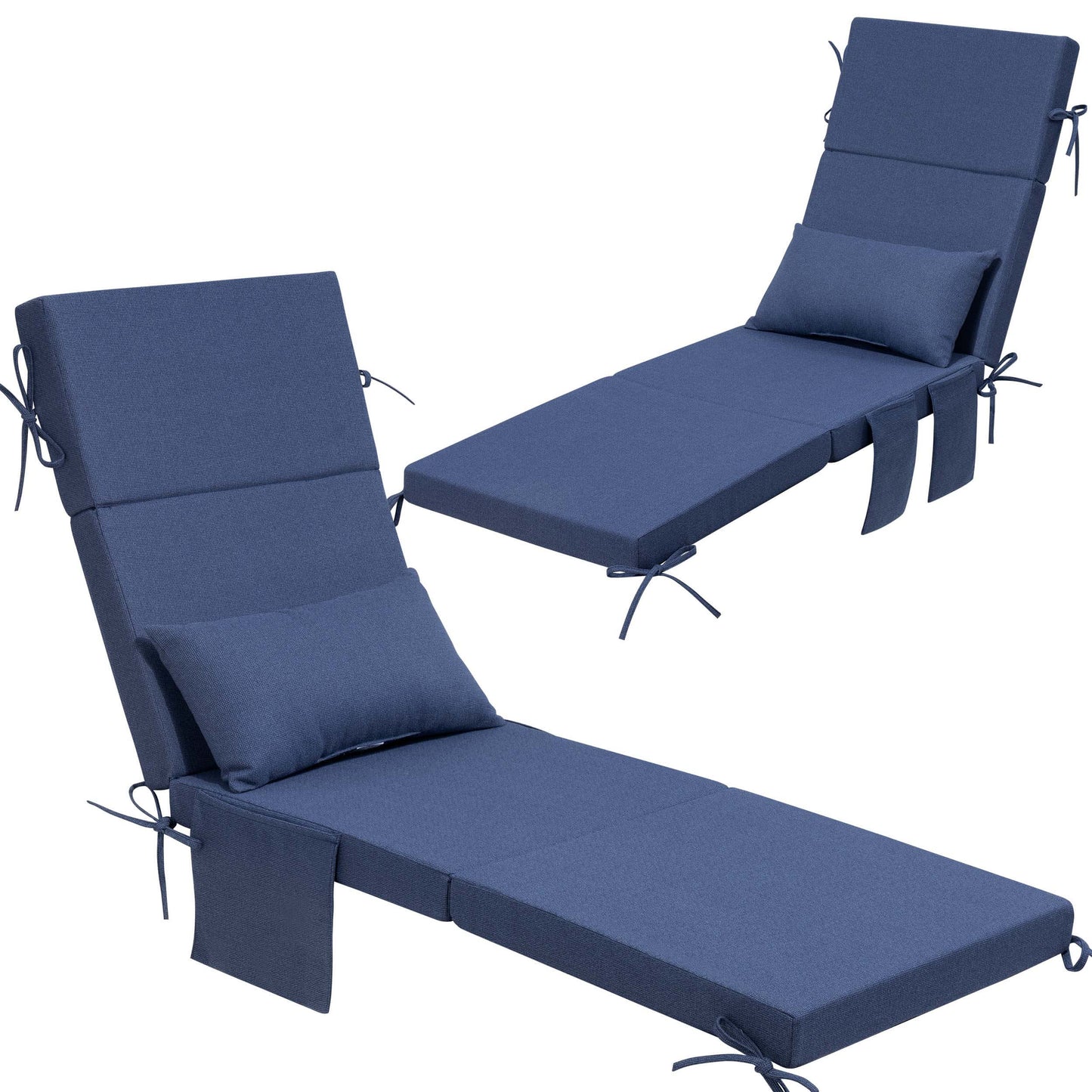72x22" Outdoor Chaise Lounge Cushion with Pillow & Pockets
