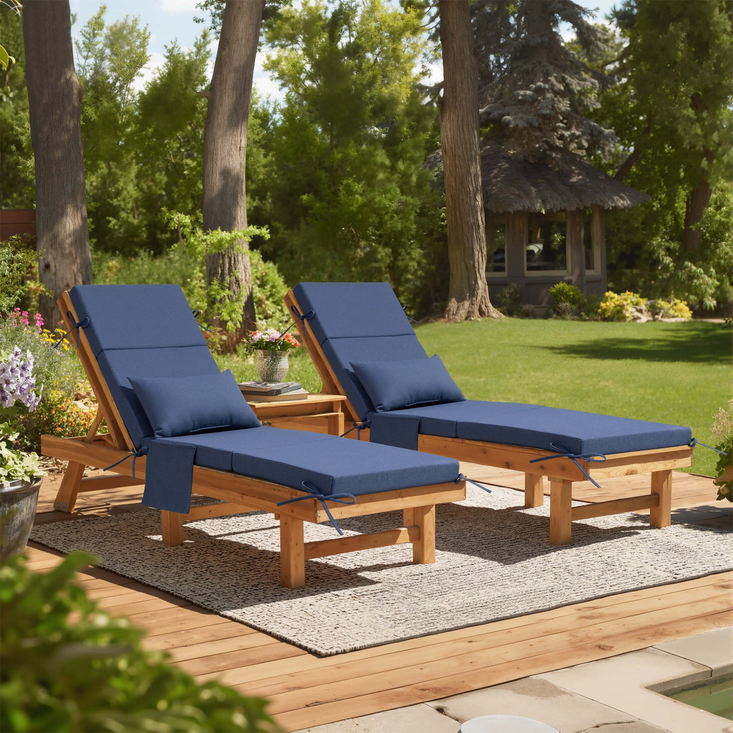 72x22" Outdoor Chaise Lounge Cushion with Pillow & Pockets