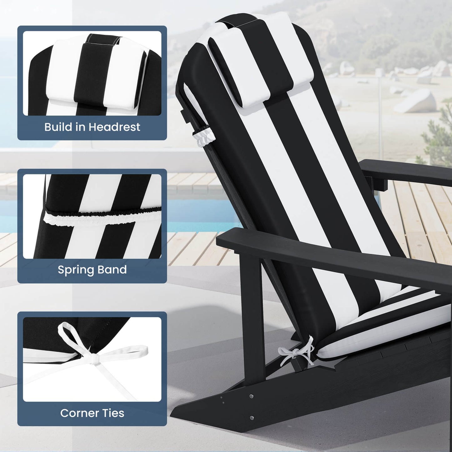50x20" Outdoor Adirondack Chair Cushion with Built-in Headrest