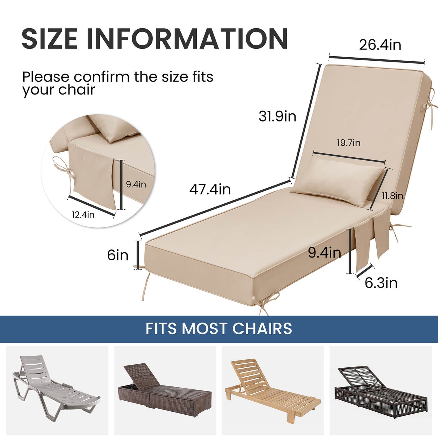 80x26" Outdoor Chaise Lounge Cushion