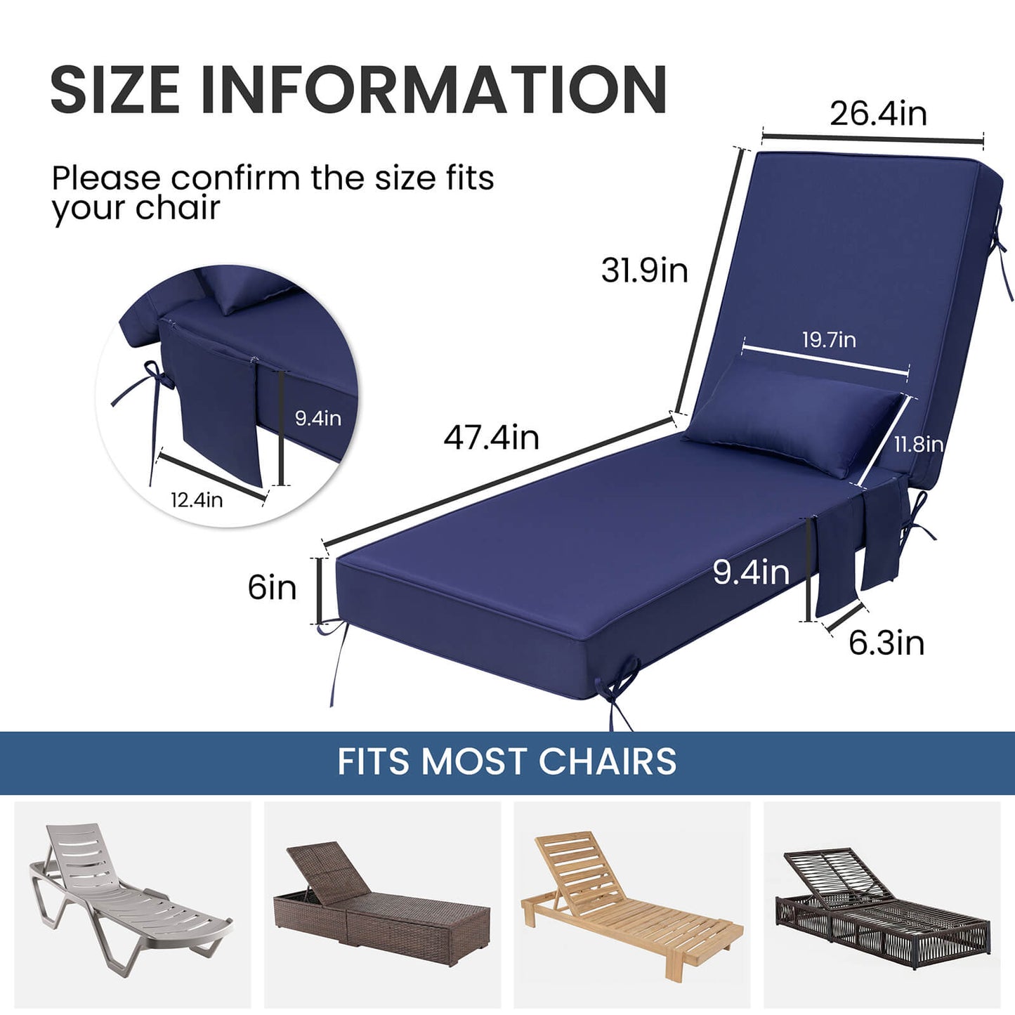 80x26" Outdoor Chaise Lounge Cushion