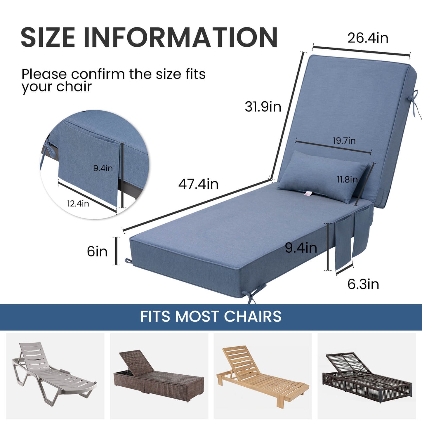 80x26" Outdoor Chaise Lounge Cushion