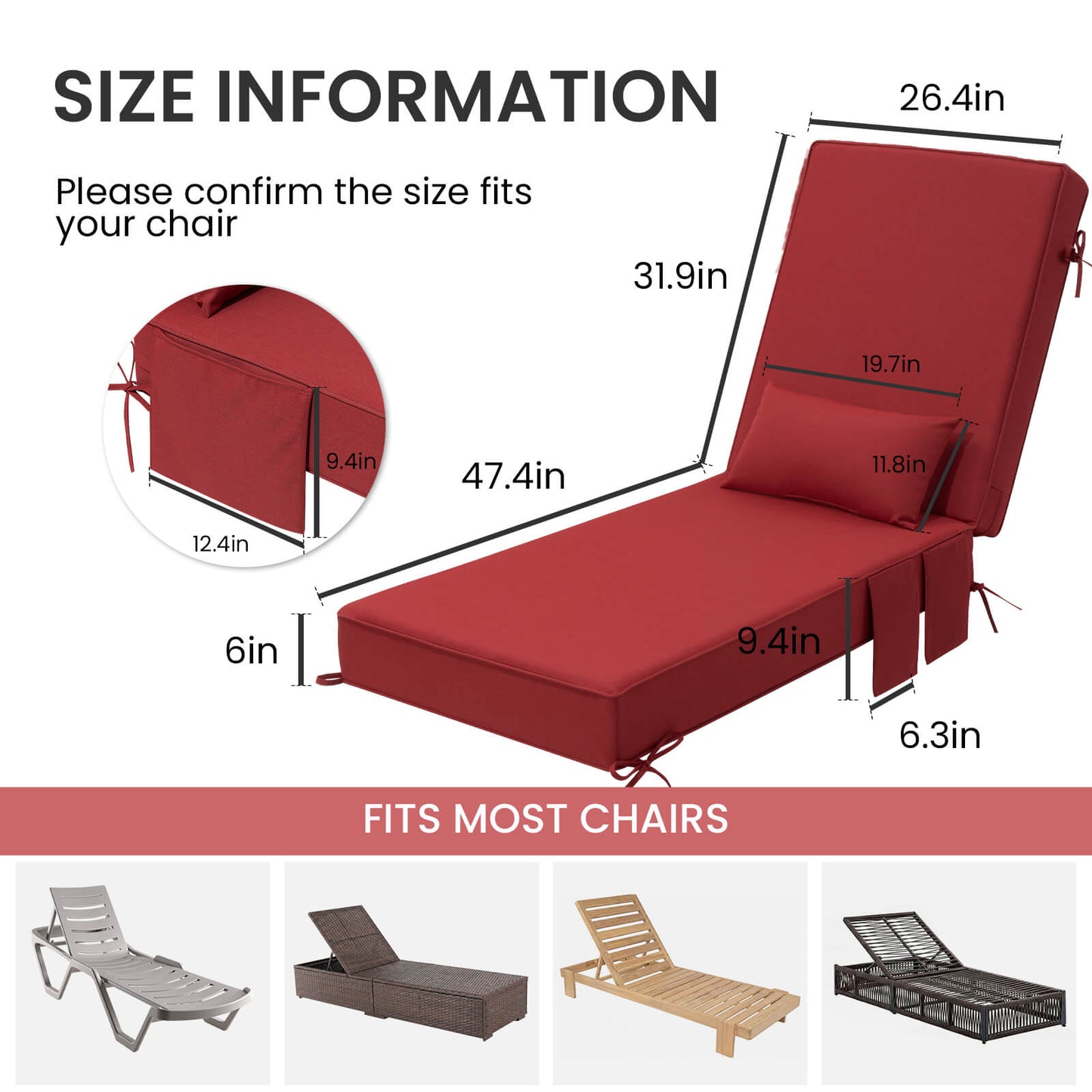 80x26" Outdoor Chaise Lounge Cushion