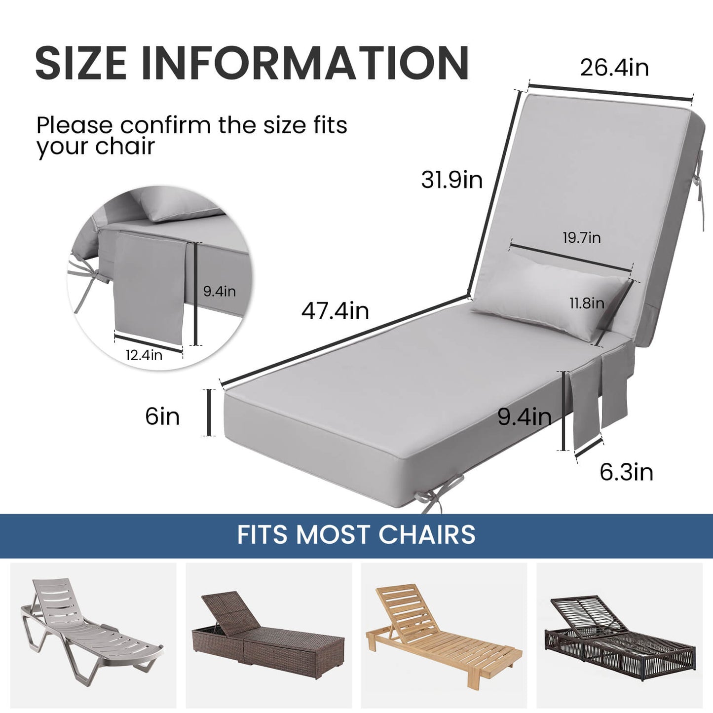 80x26" Outdoor Chaise Lounge Cushion