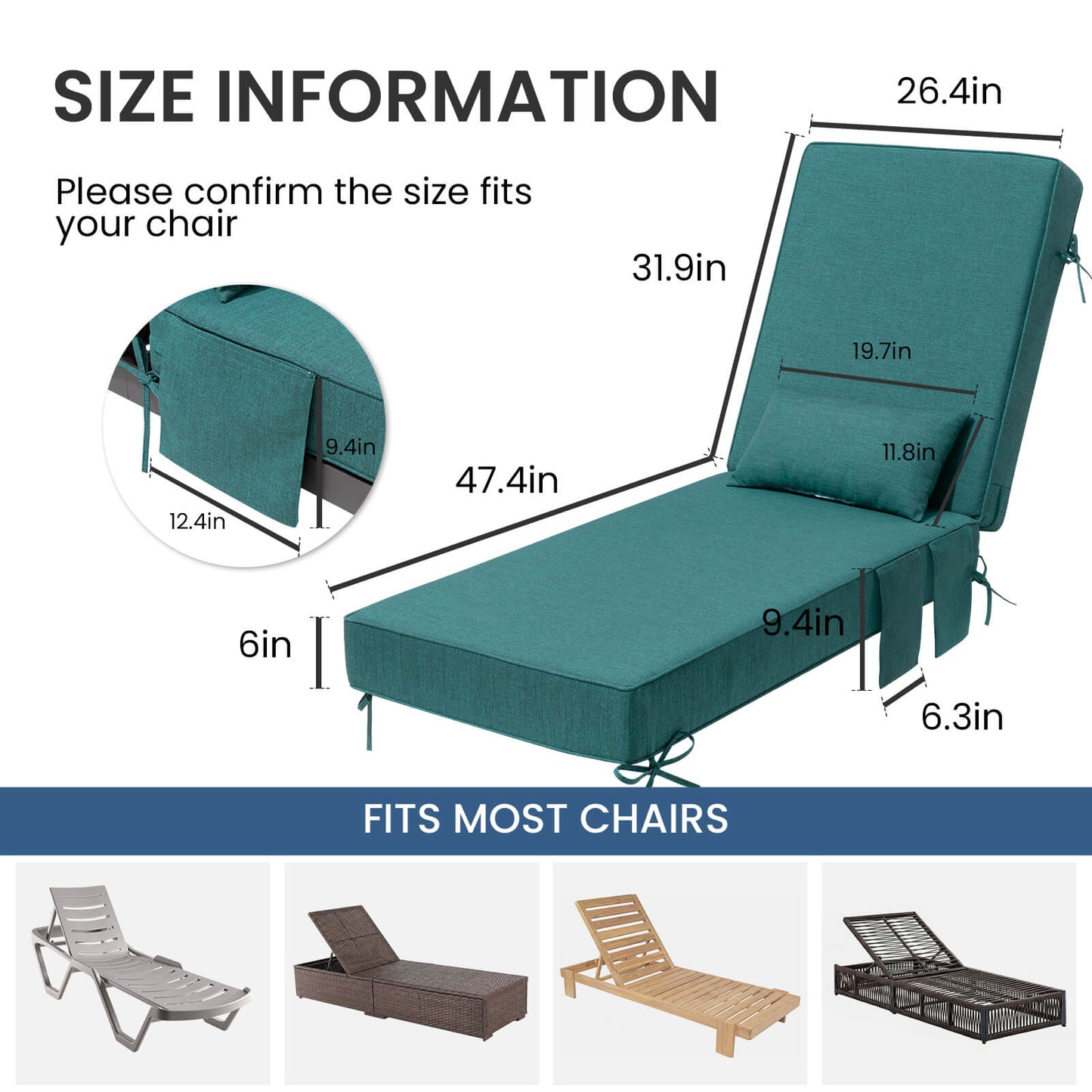 80x26" Outdoor Chaise Lounge Cushion