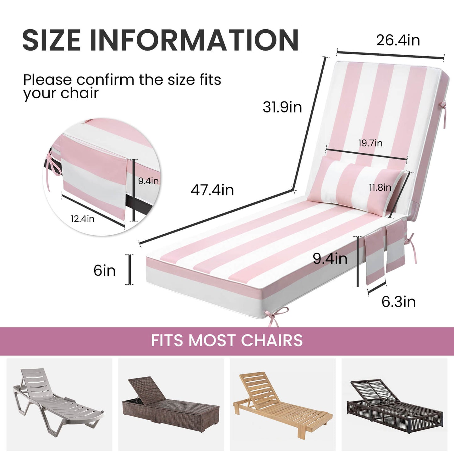80x26" Outdoor Chaise Lounge Cushion
