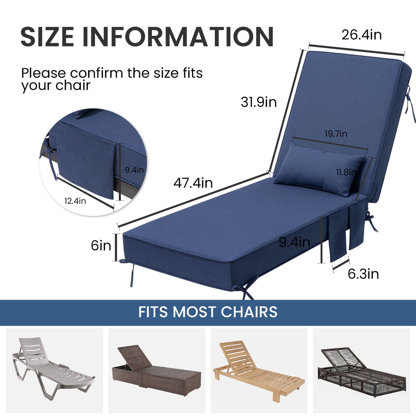 80x26" Outdoor Chaise Lounge Cushion