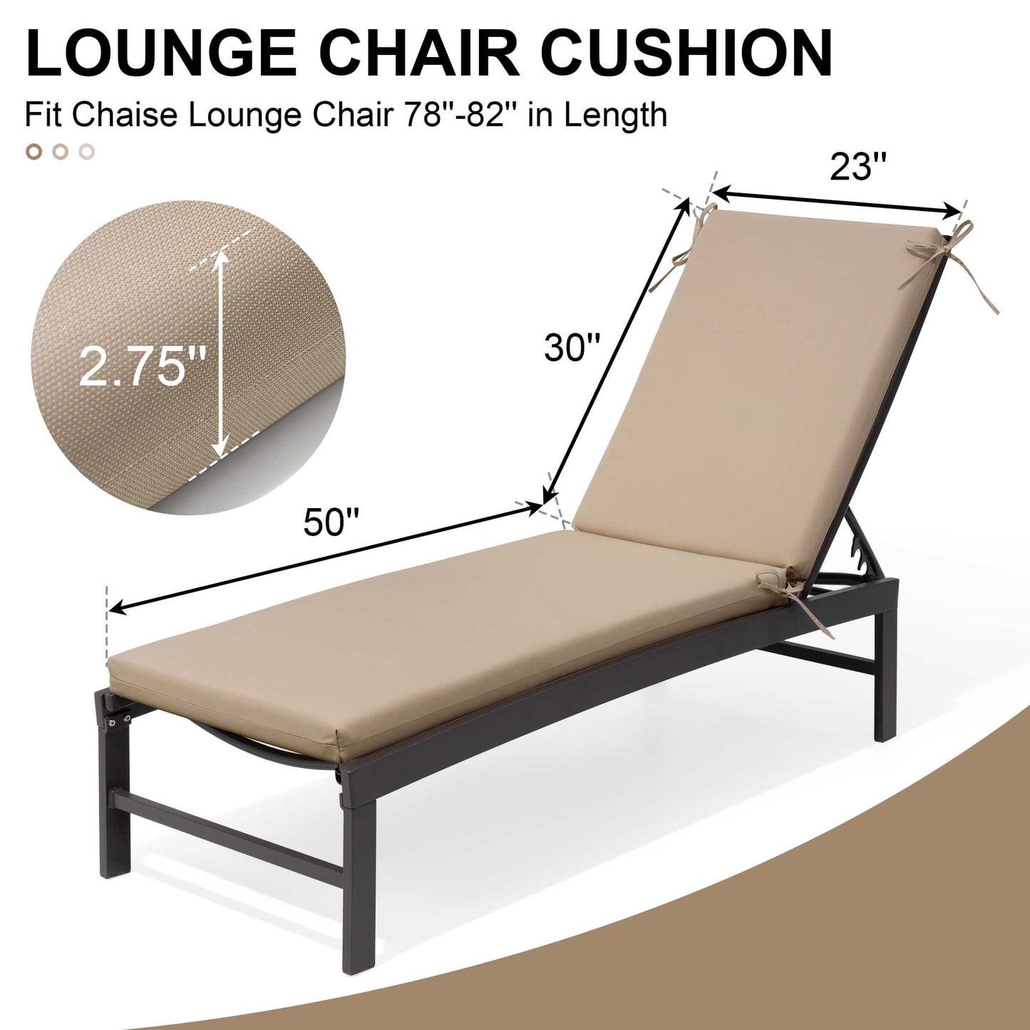 Outdoor Chaise Lounge Cushion with 4 Adjustable Ties