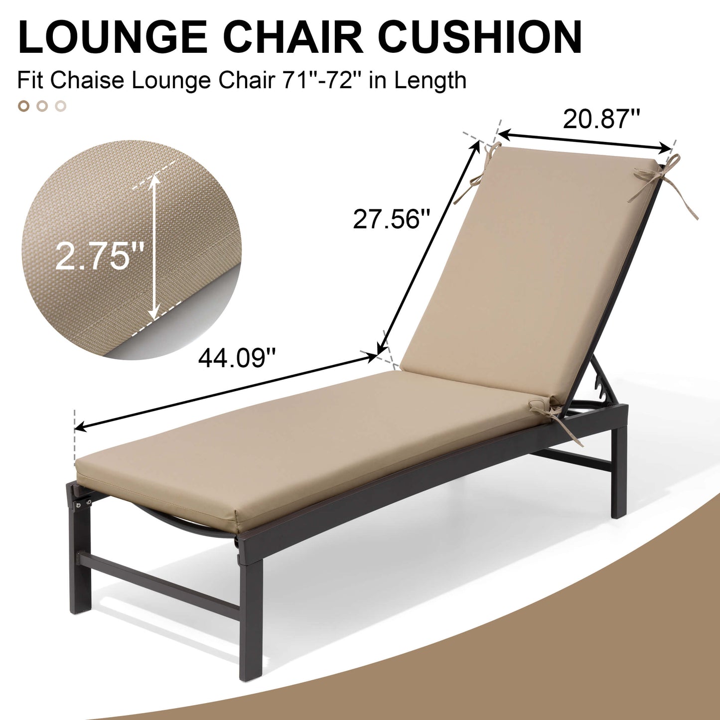 Outdoor Chaise Lounge Cushion with 4 Adjustable Ties