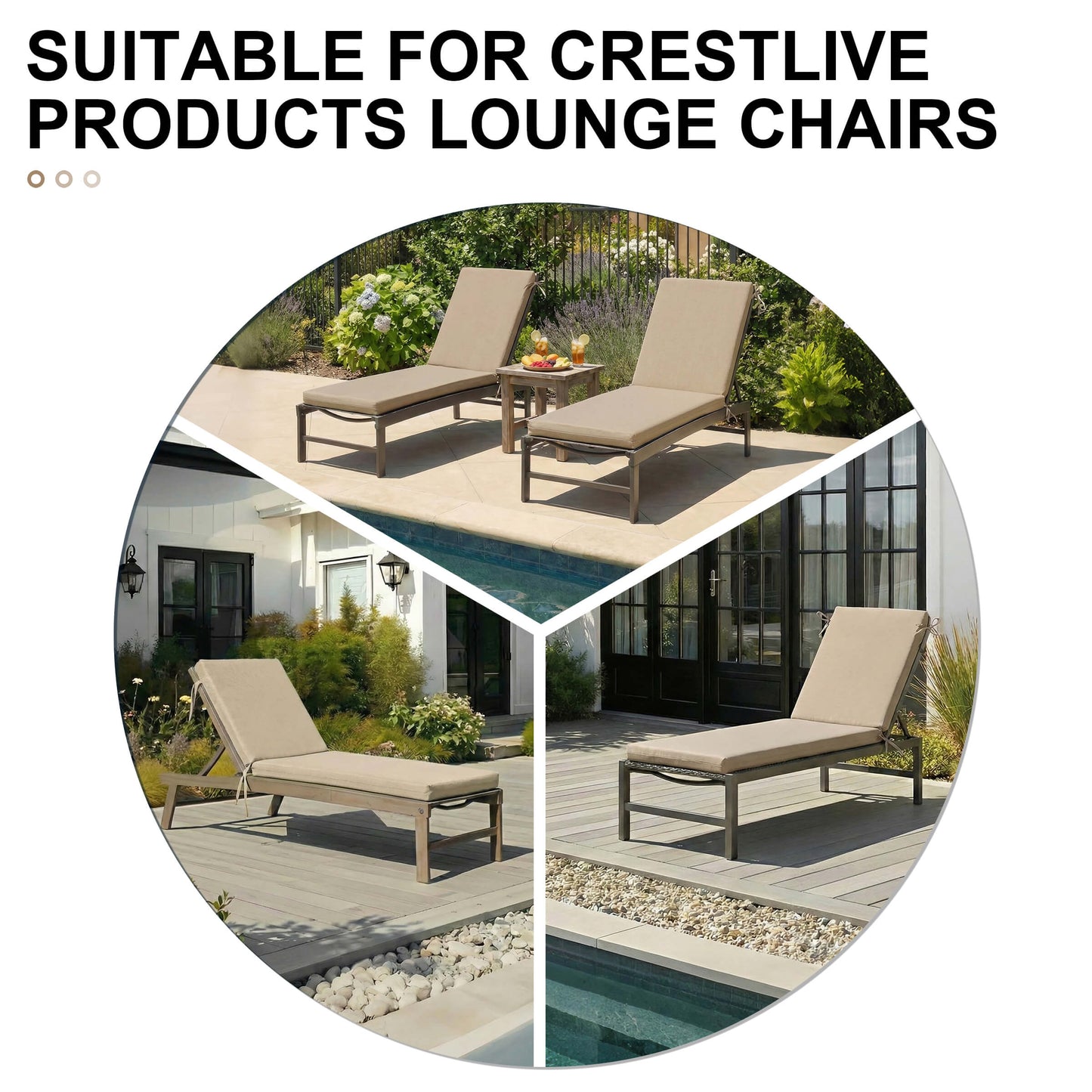 Outdoor Chaise Lounge Cushion with 4 Adjustable Ties