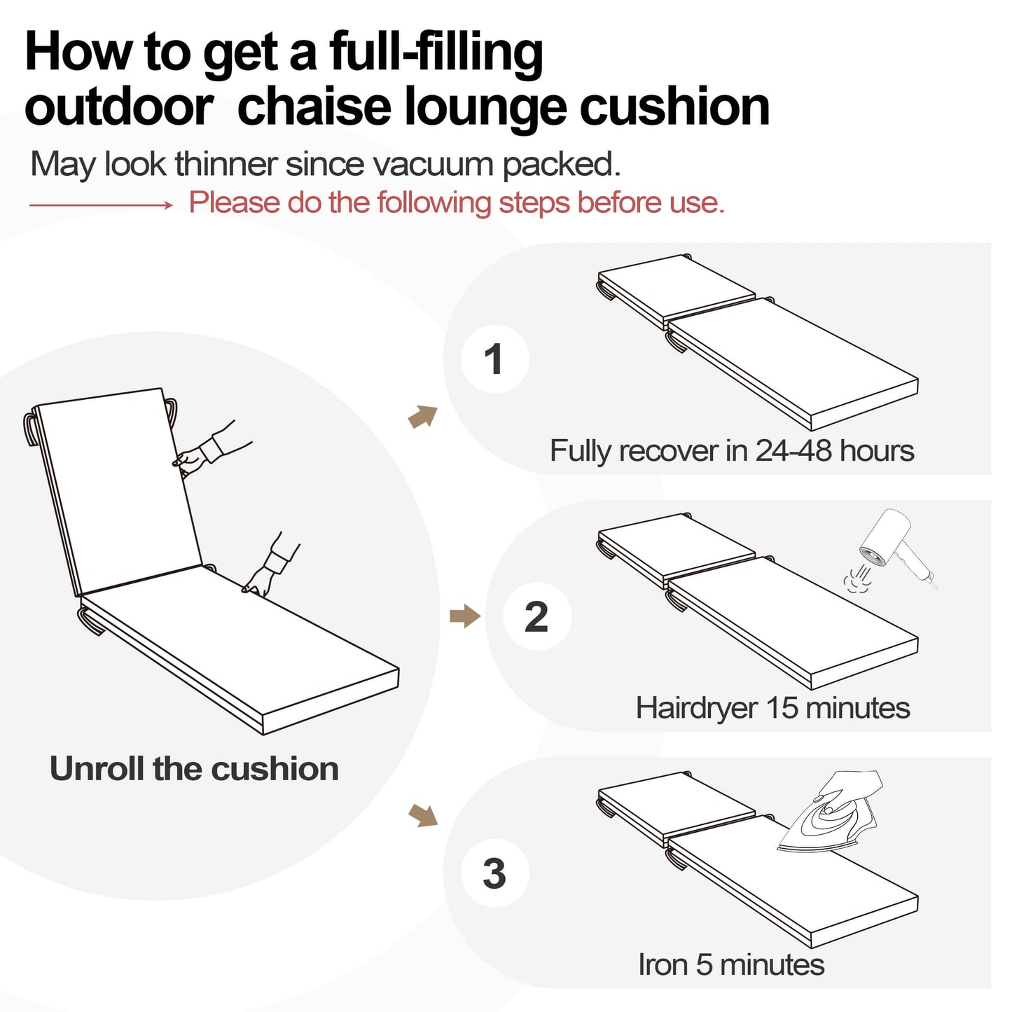 Outdoor Chaise Lounge Cushion with 4 Adjustable Ties
