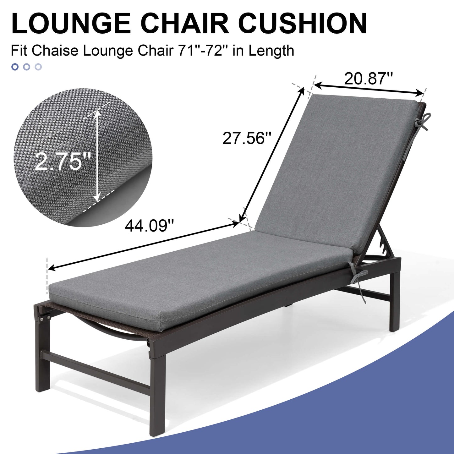 Outdoor Chaise Lounge Cushion with 4 Adjustable Ties