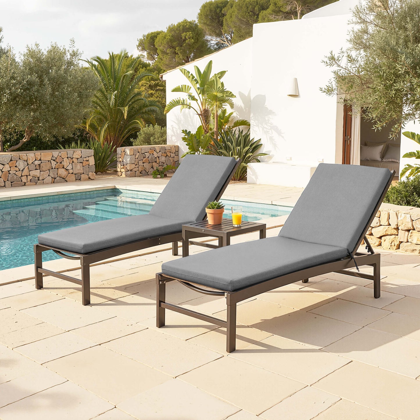 Outdoor Chaise Lounge Cushion with 4 Adjustable Ties