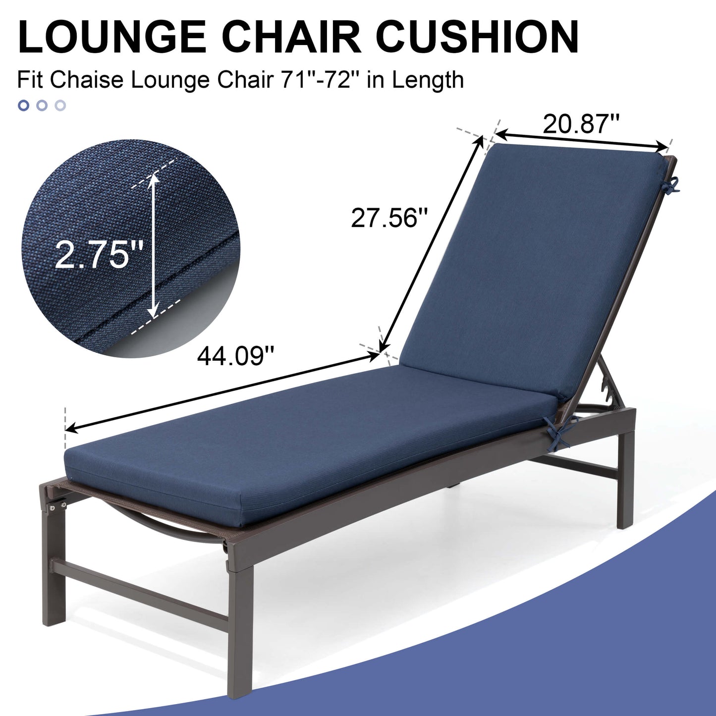 Outdoor Chaise Lounge Cushion with 4 Adjustable Ties