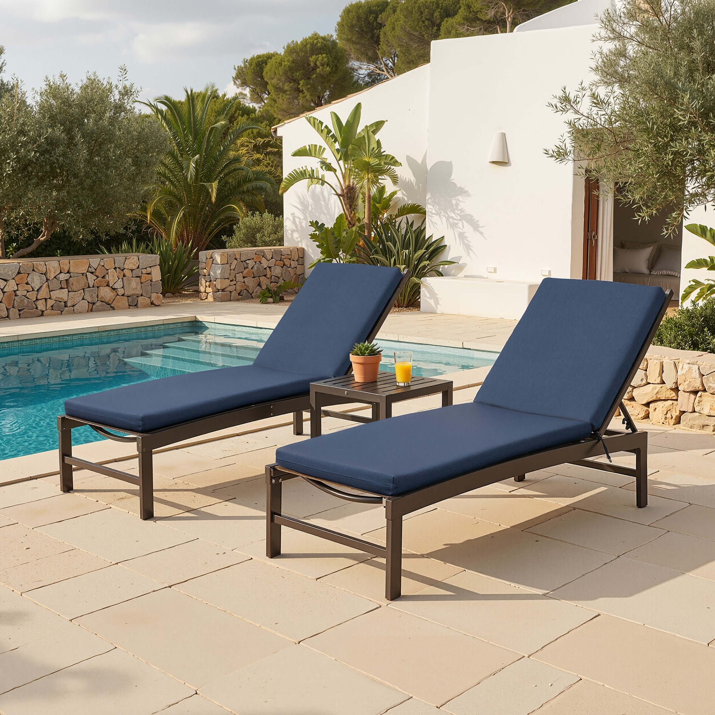 Outdoor Chaise Lounge Cushion with 4 Adjustable Ties