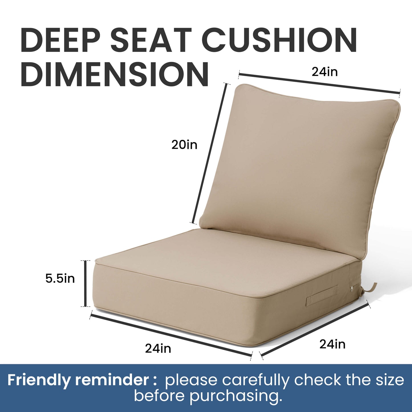 24x24" Sunbrella Outdoor Deep Seat Cushion Set