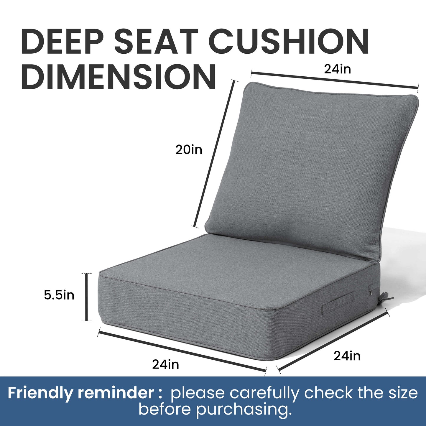 24x24" Sunbrella Outdoor Deep Seat Cushion Set