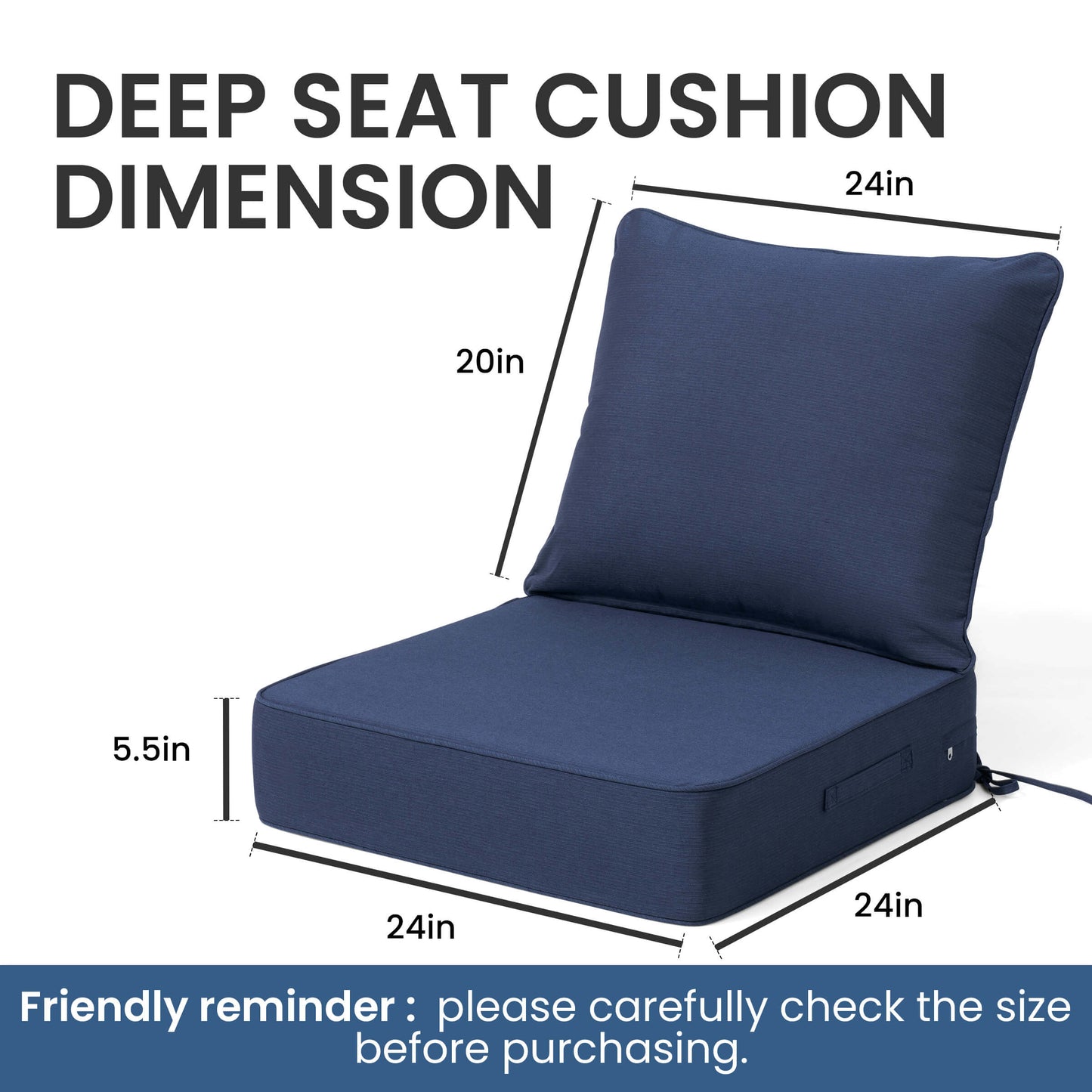24x24" Sunbrella Outdoor Deep Seat Cushion Set