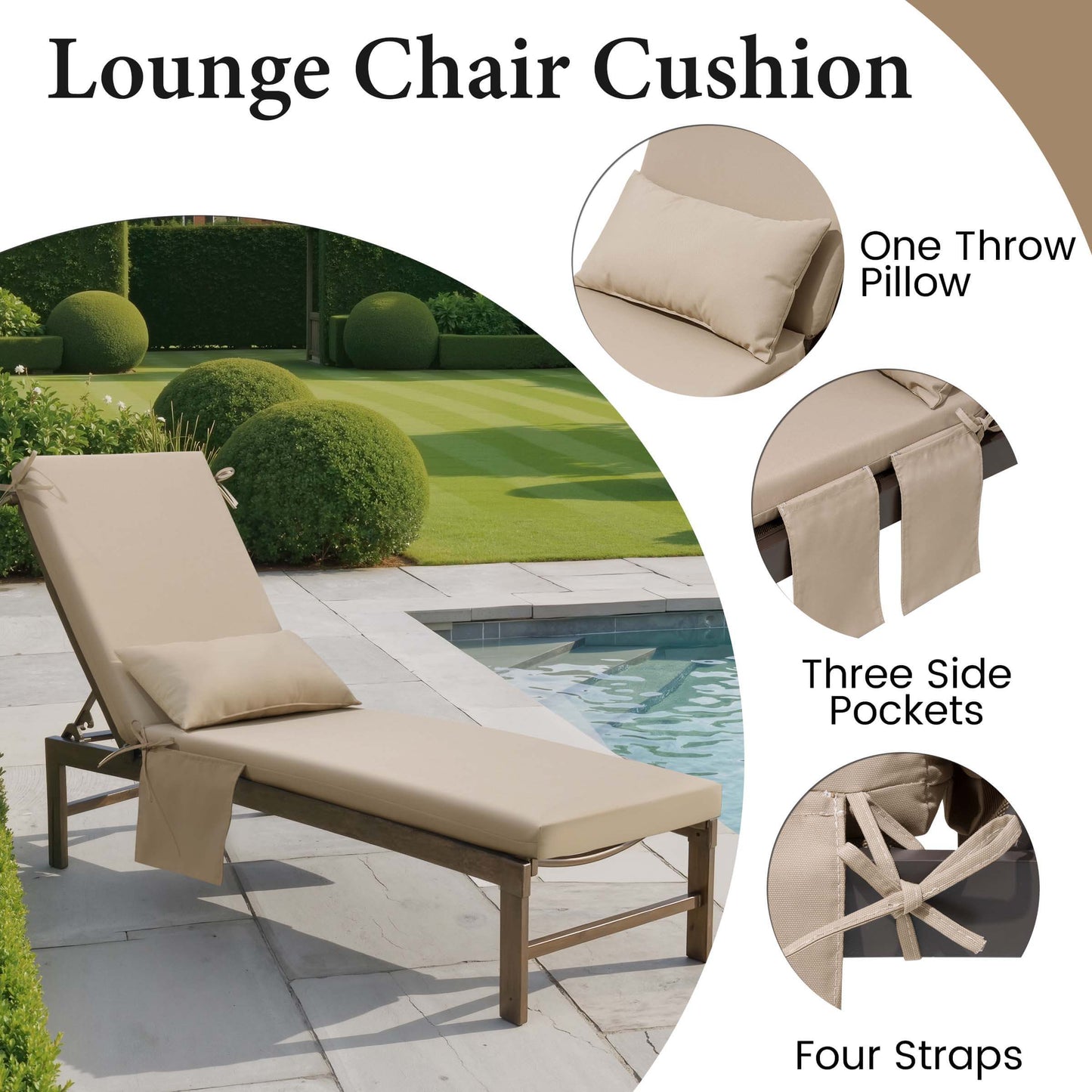 Outdoor Chaise Lounge Cushion with Pillow & Pockets