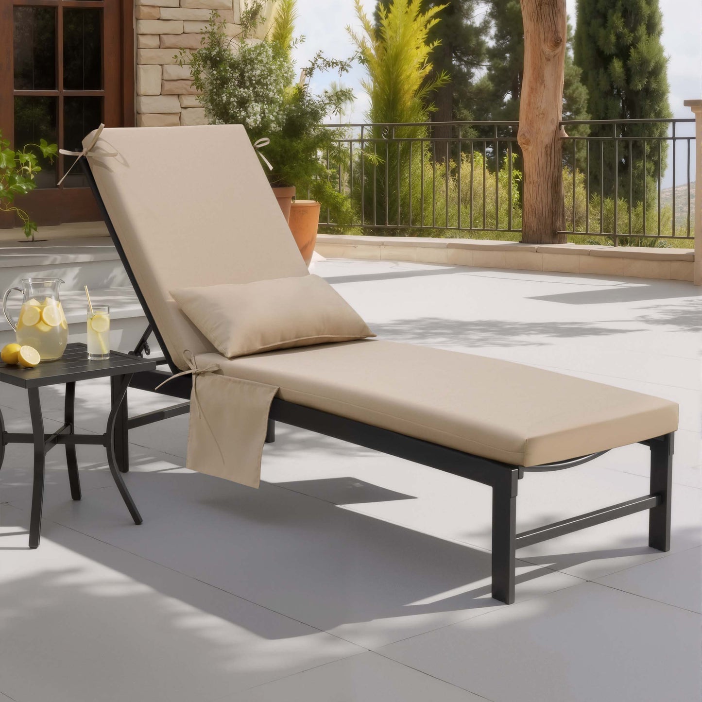 Outdoor Chaise Lounge Cushion with Pillow & Pockets