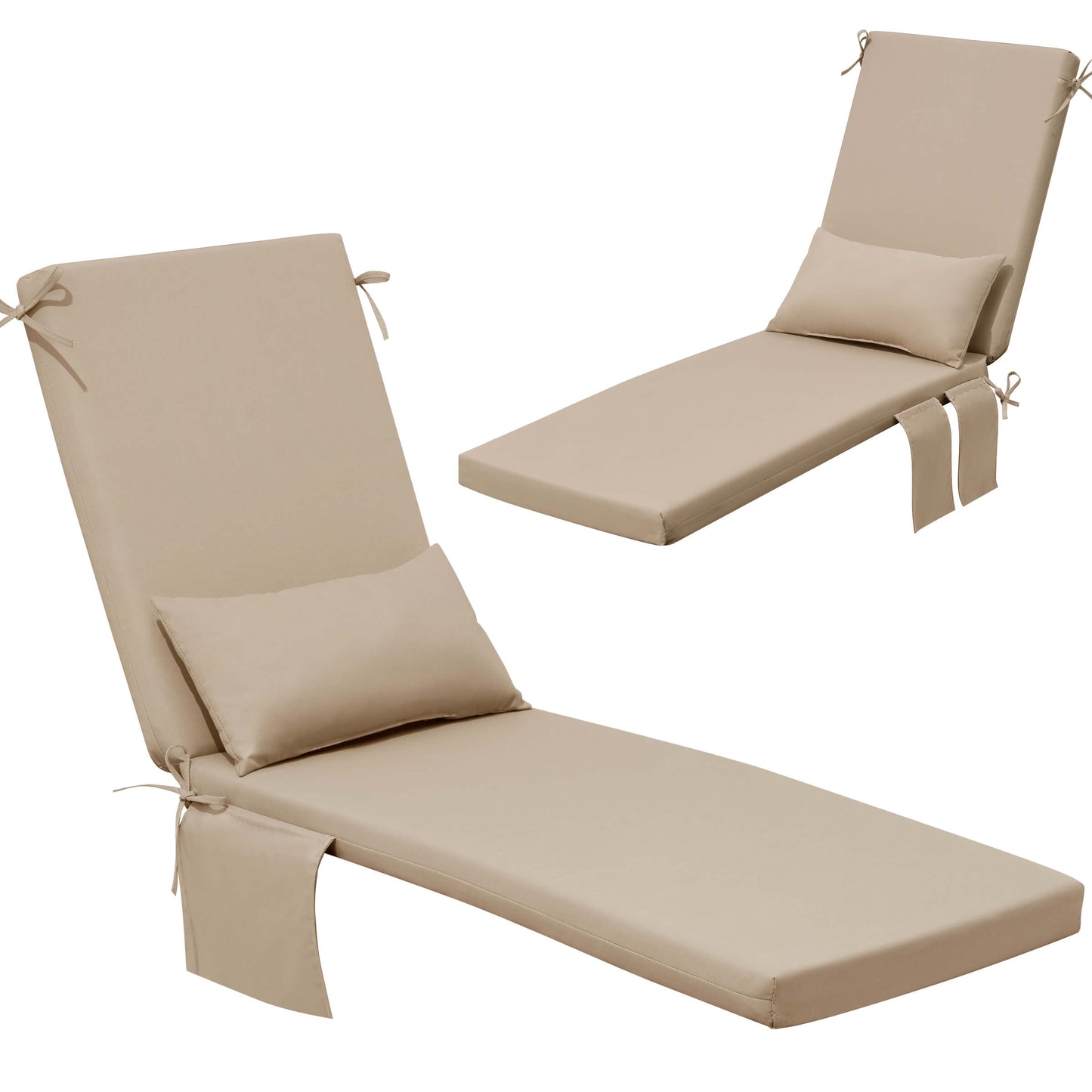 Outdoor Chaise Lounge Cushion with Pillow & Pockets