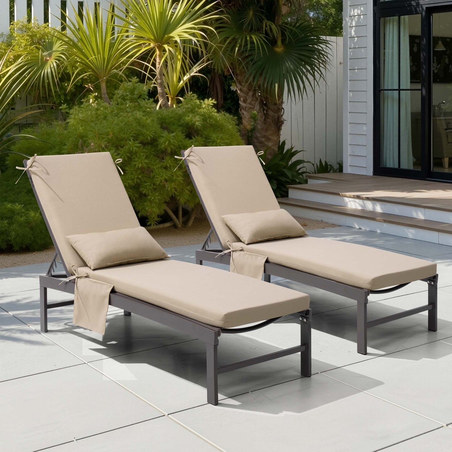 Outdoor Chaise Lounge Cushion with Pillow & Pockets