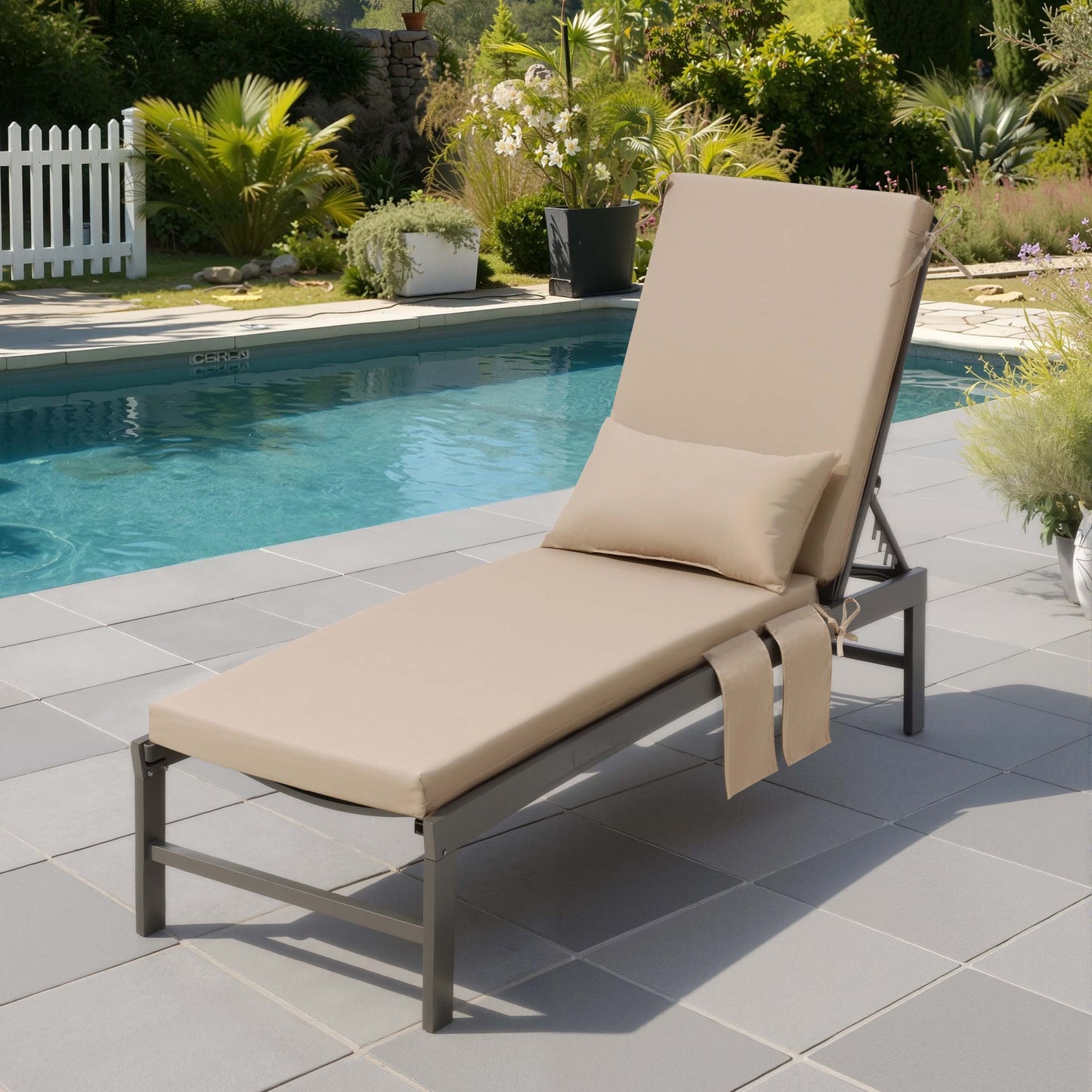Outdoor Chaise Lounge Cushion with Pillow & Pockets